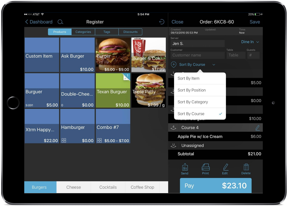 Sorting items by category, position, and course