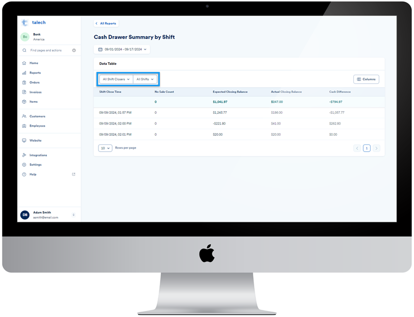 Cash Drawer Summary Reports