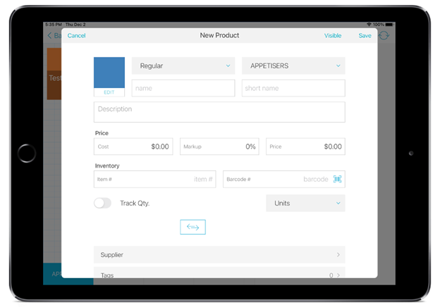 Create a product on talech register
