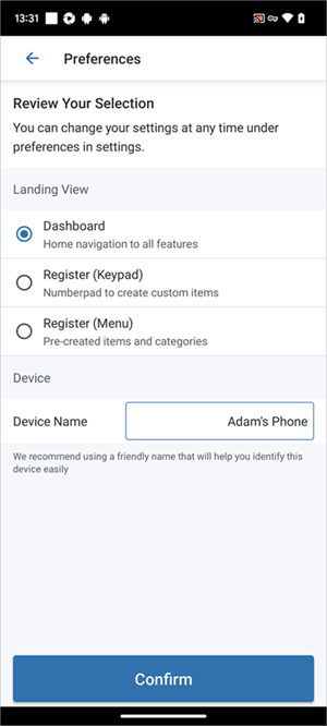 talech Mobile Settings