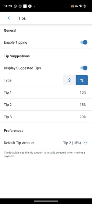 talech Mobile Settings