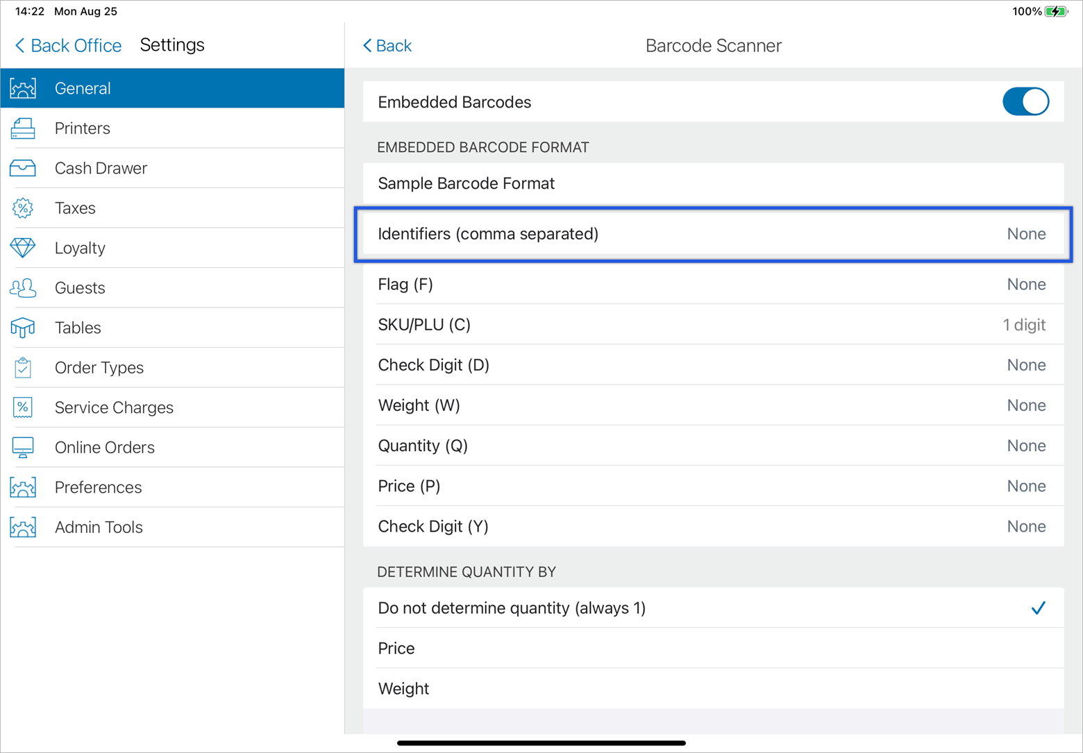 Embedded Barcode Settings
