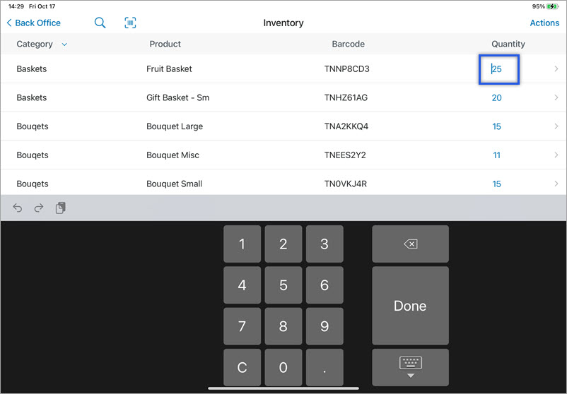 Inventory on talech Register