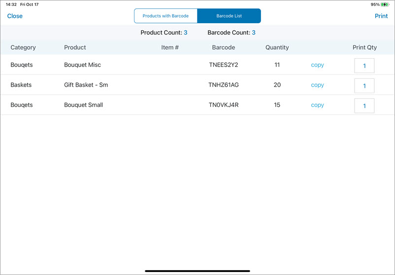 Inventory on talech Register