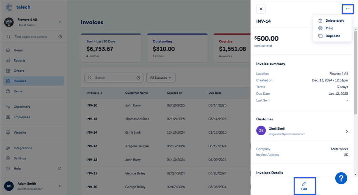 Invoices: Review, Duplicate, Share and Complete