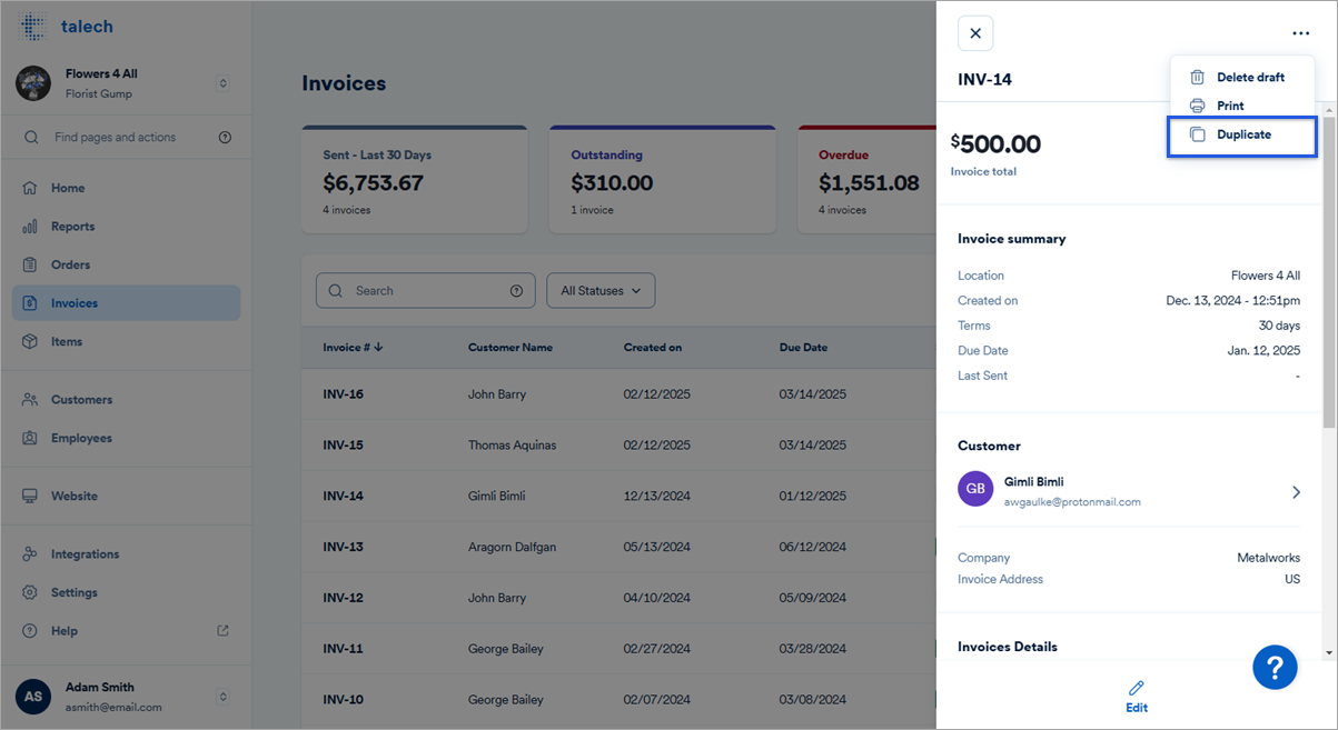 Invoices: Review, Duplicate, Share and Complete