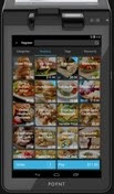 Front view of Poynt device displaying talech Register app