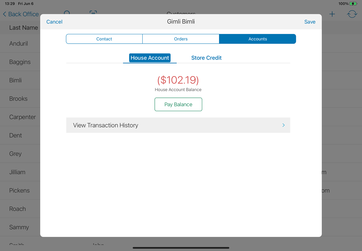 customer details menu in register