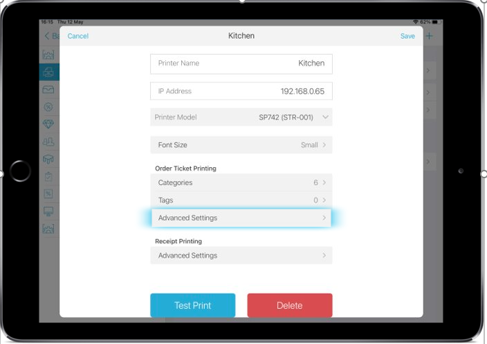 Smart device showing individual printer settings.