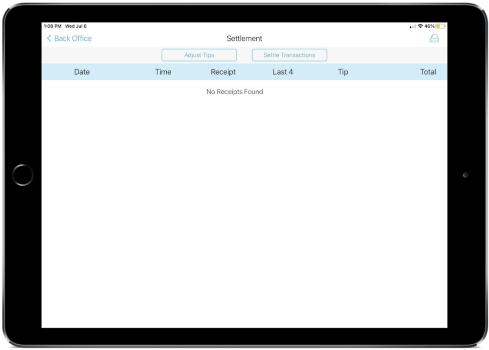 A smart device showing the talech register settlement screen.