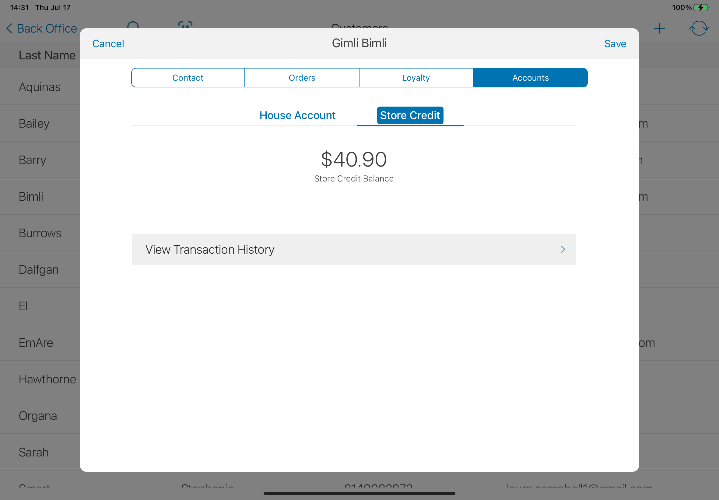 Current store credit of a customer
