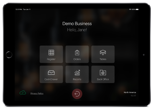 screenshot of ipad showing talech app dashboard screen