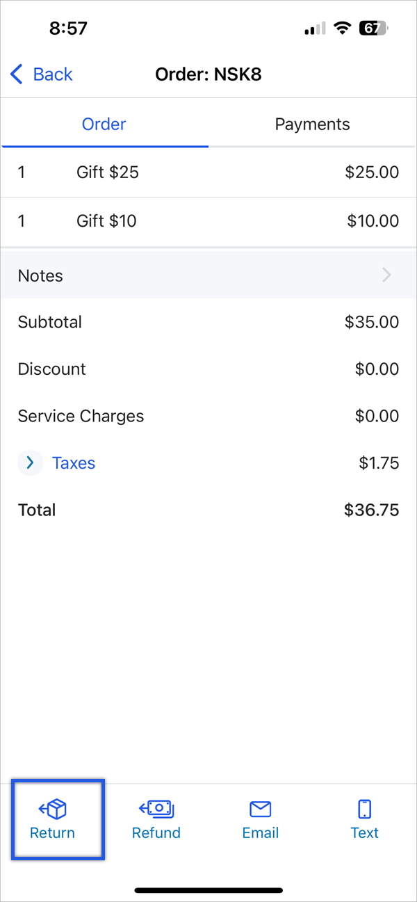 Order details.