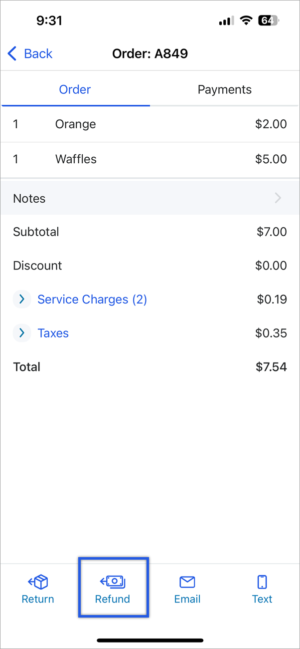 Closed order screen.