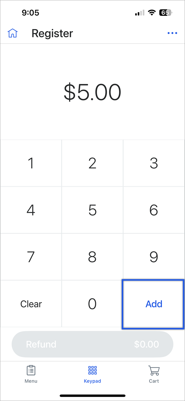 Register keypad with dollar amount added.
