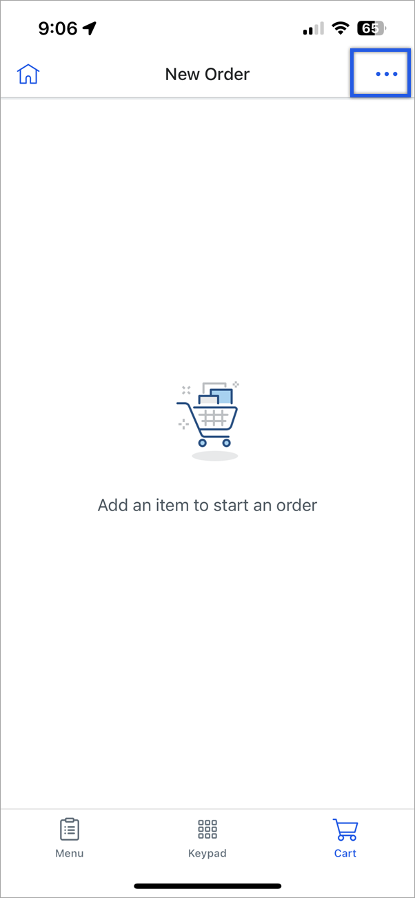 Empty card screen with three dots in the upper right highlighted.