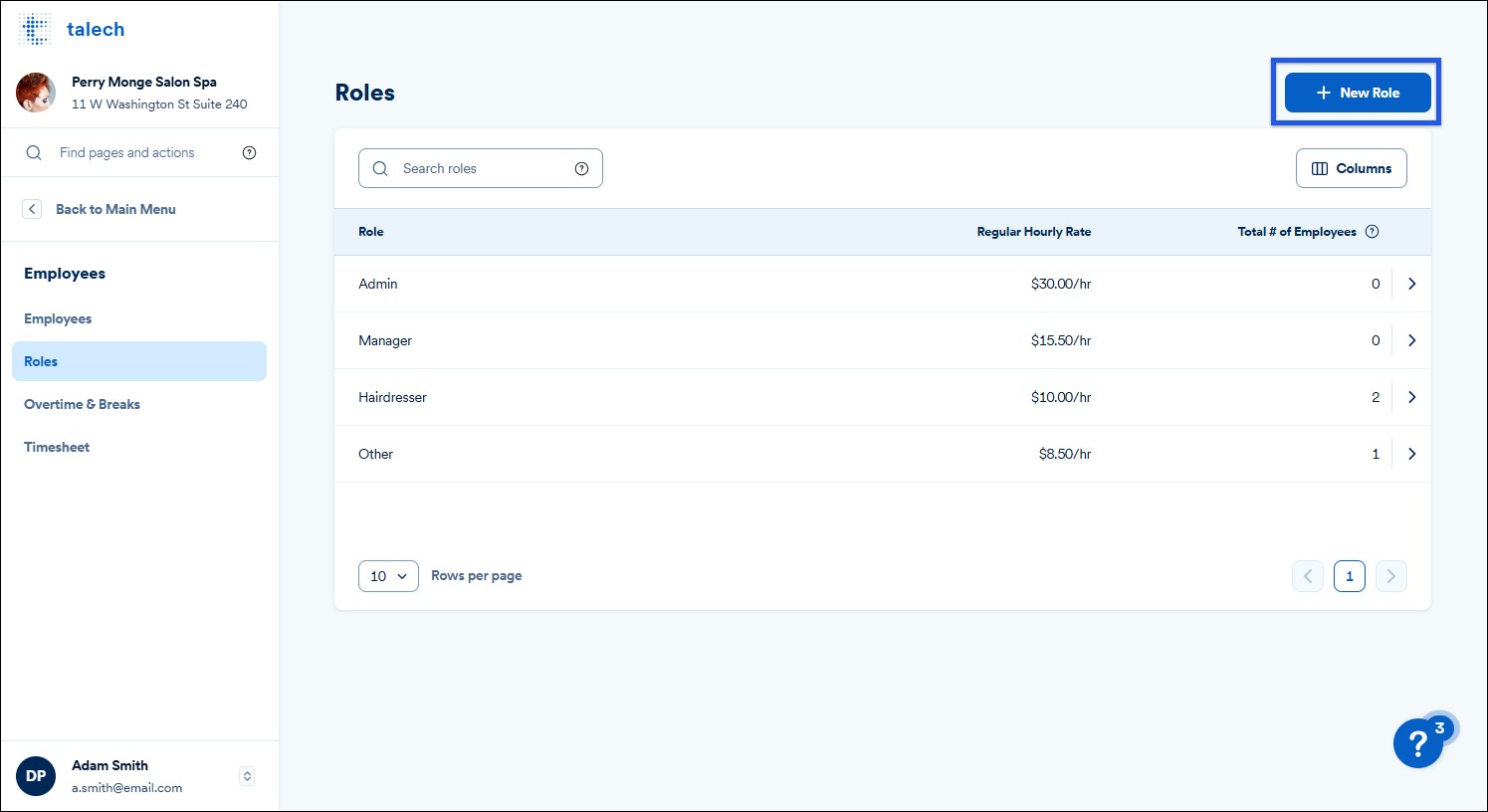 Create and Edit Employee Roles