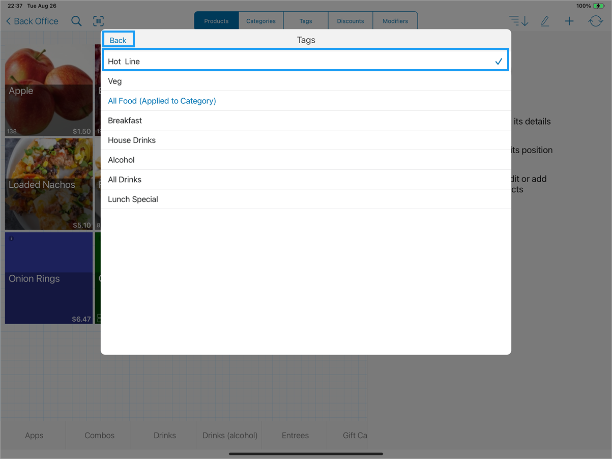 Tags in edit menu of individual product