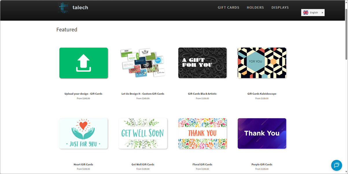 The Plastic printers page for talech gift cards