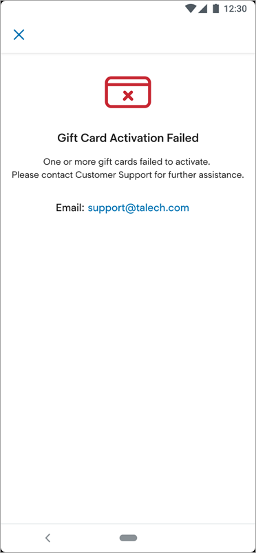 Gift card activation failed a second time message