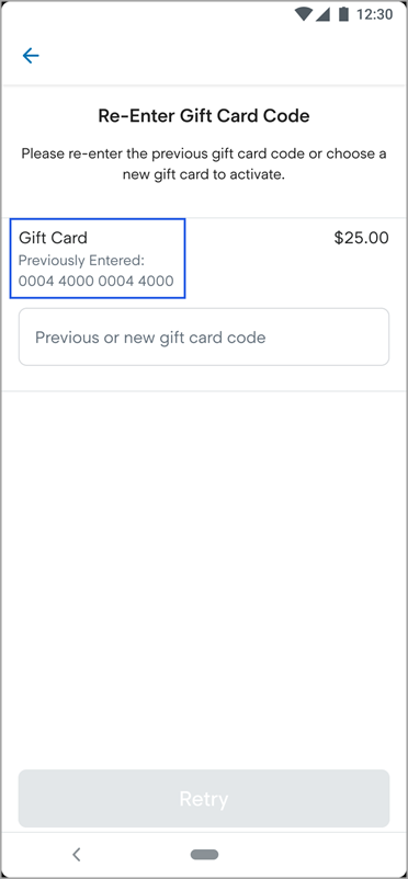 Gift card activation failed a second time message