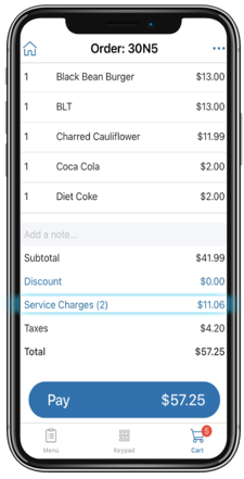 Confirm Service Charges are applied to the order