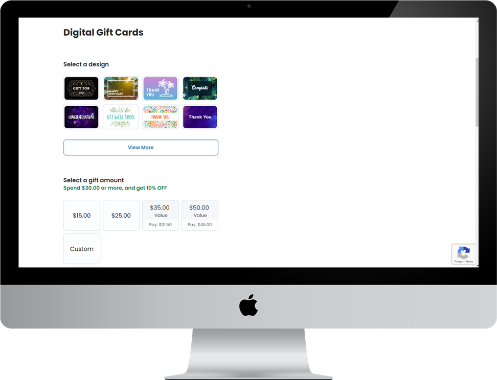 The digital gift card customization screen.