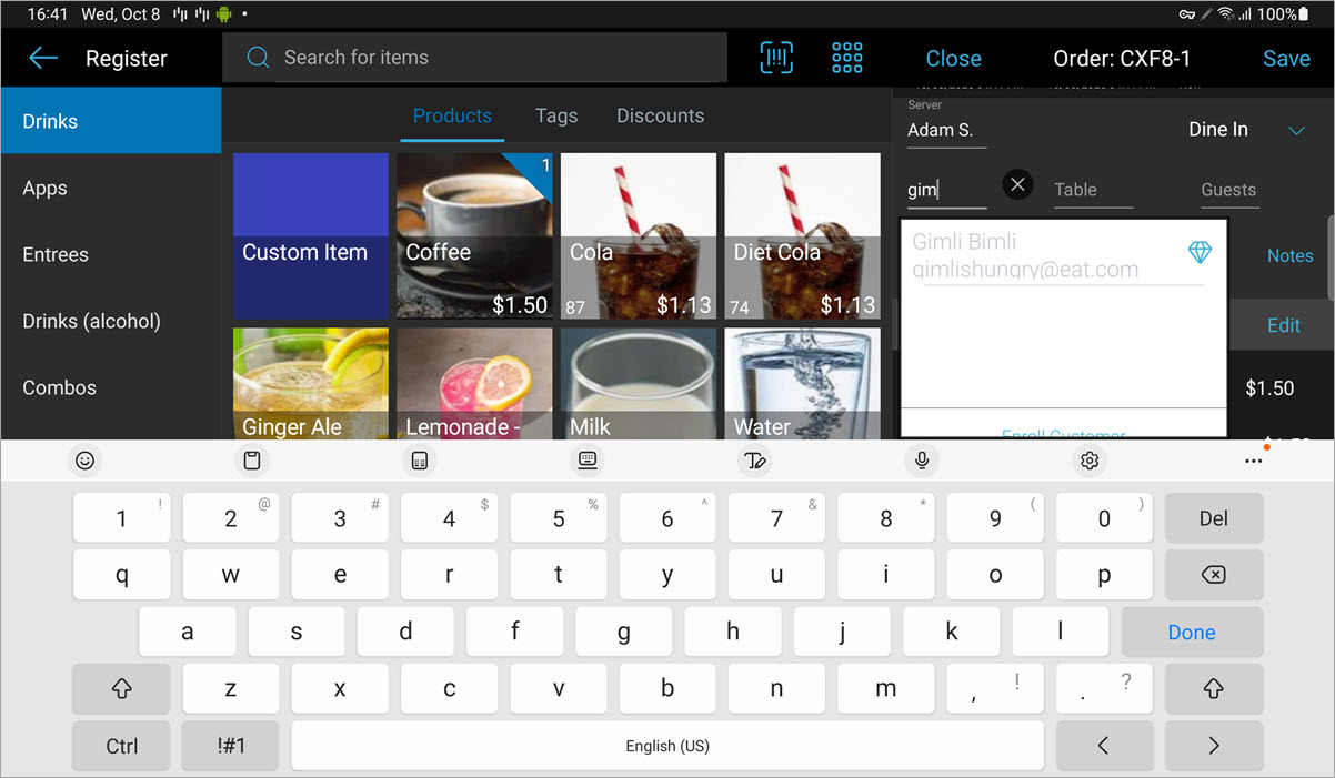 customers screen with add button highlighted