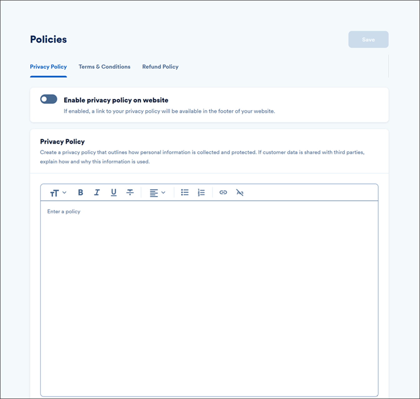 policies customization settings