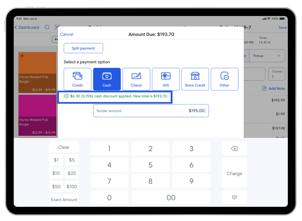 Checkout screen wtih cash selected as payment.