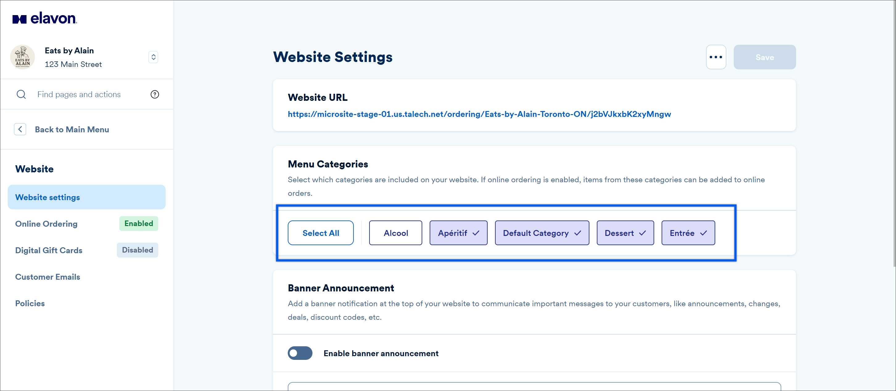 Website settings