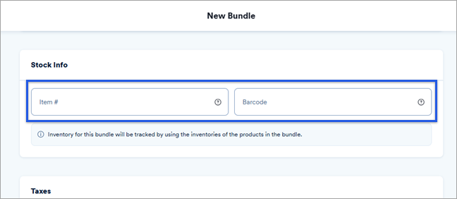 New bundle menu showing stock info section.