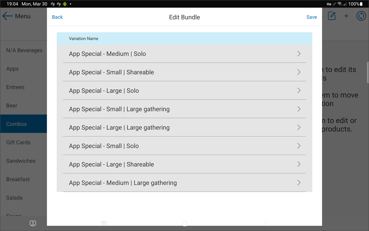 Bundle options for new product menu.