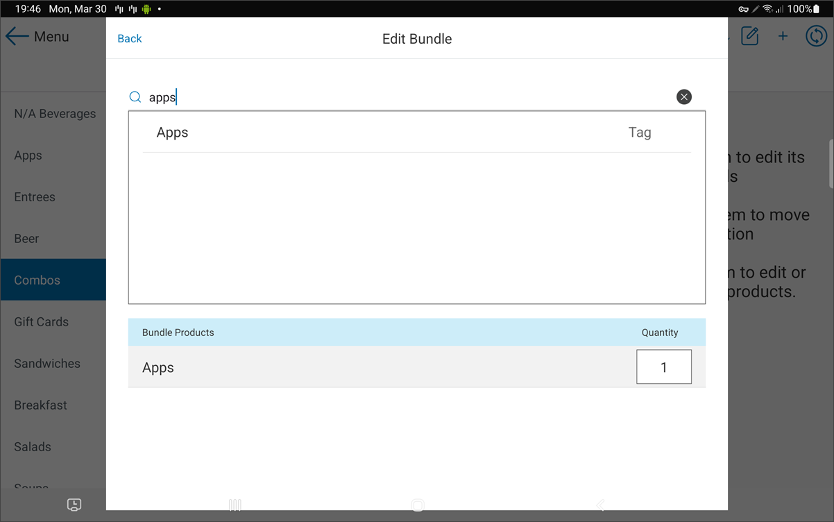 edit bundle in new product menu